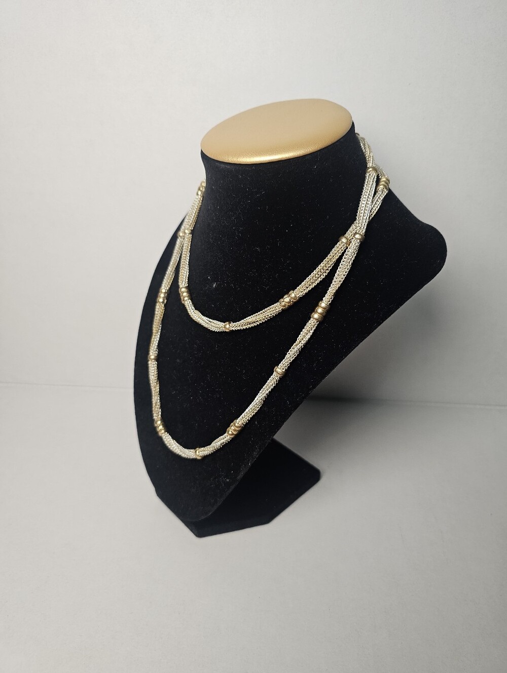 Gold-Tone Double Strand Rope Necklace w/ Toggle Clasp Womens Silver/Gold Tone